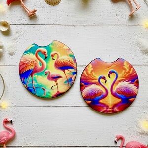 Flamingo Car Coasters Set